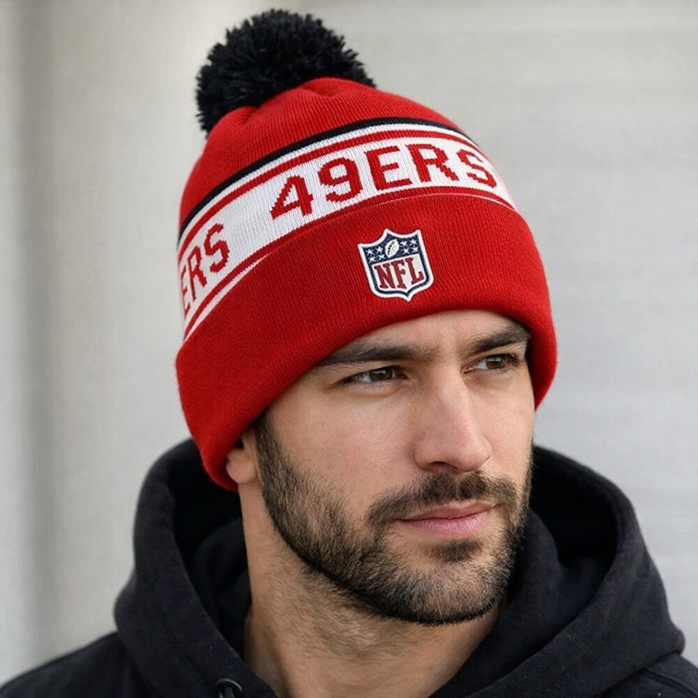 San Francisco New Era 49ers puffball beanie